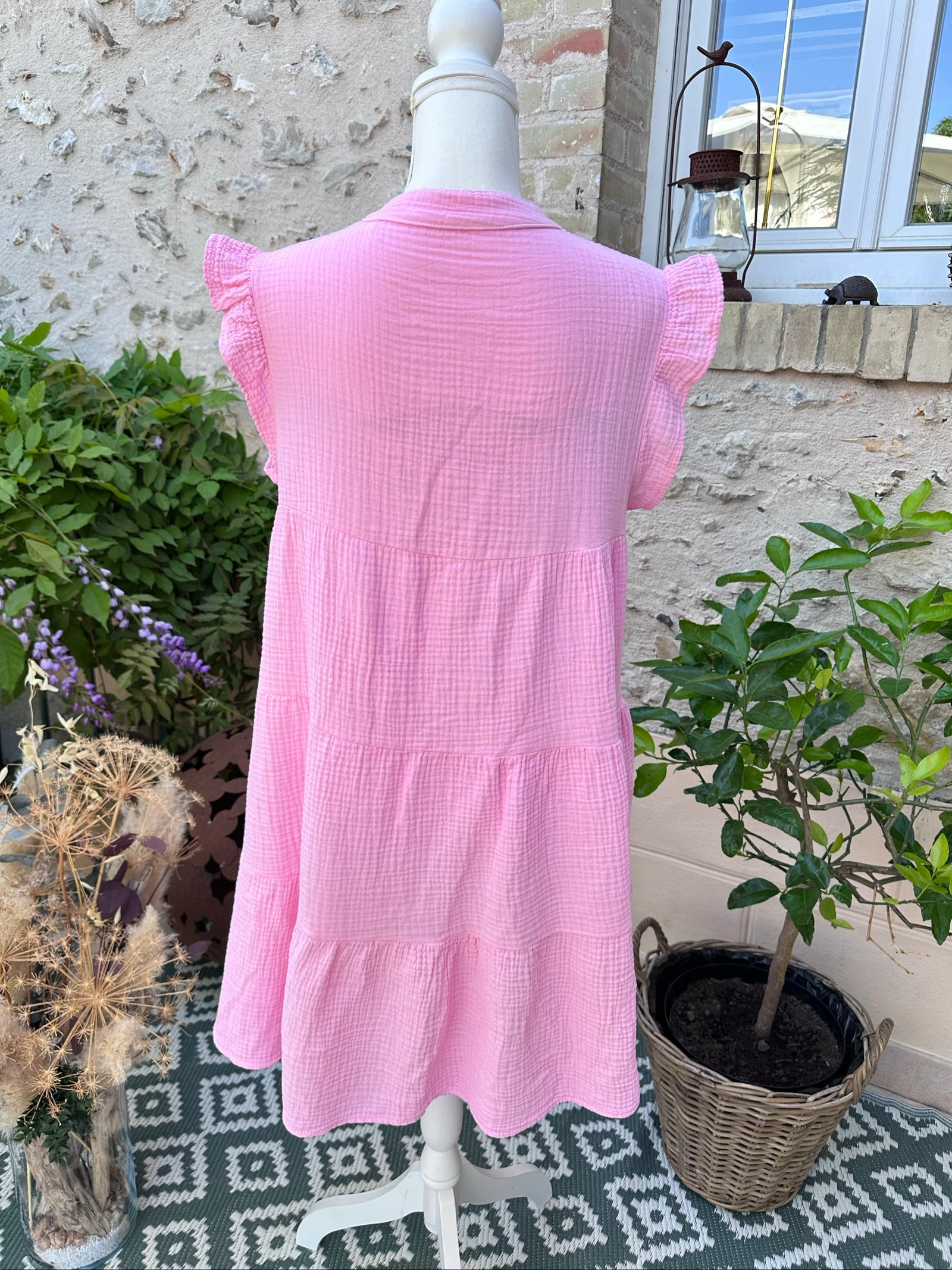 Robe rose en gaze de coton  – photo 3